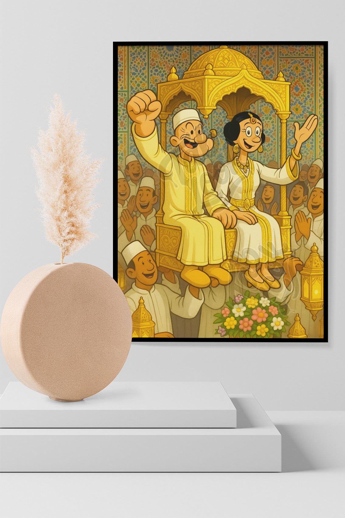 Scène de Mariage Marocain en Style Cartoon