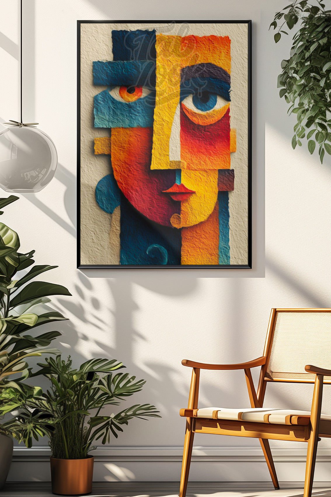 Tableau Abstrait Coloré – Visage Cubiste